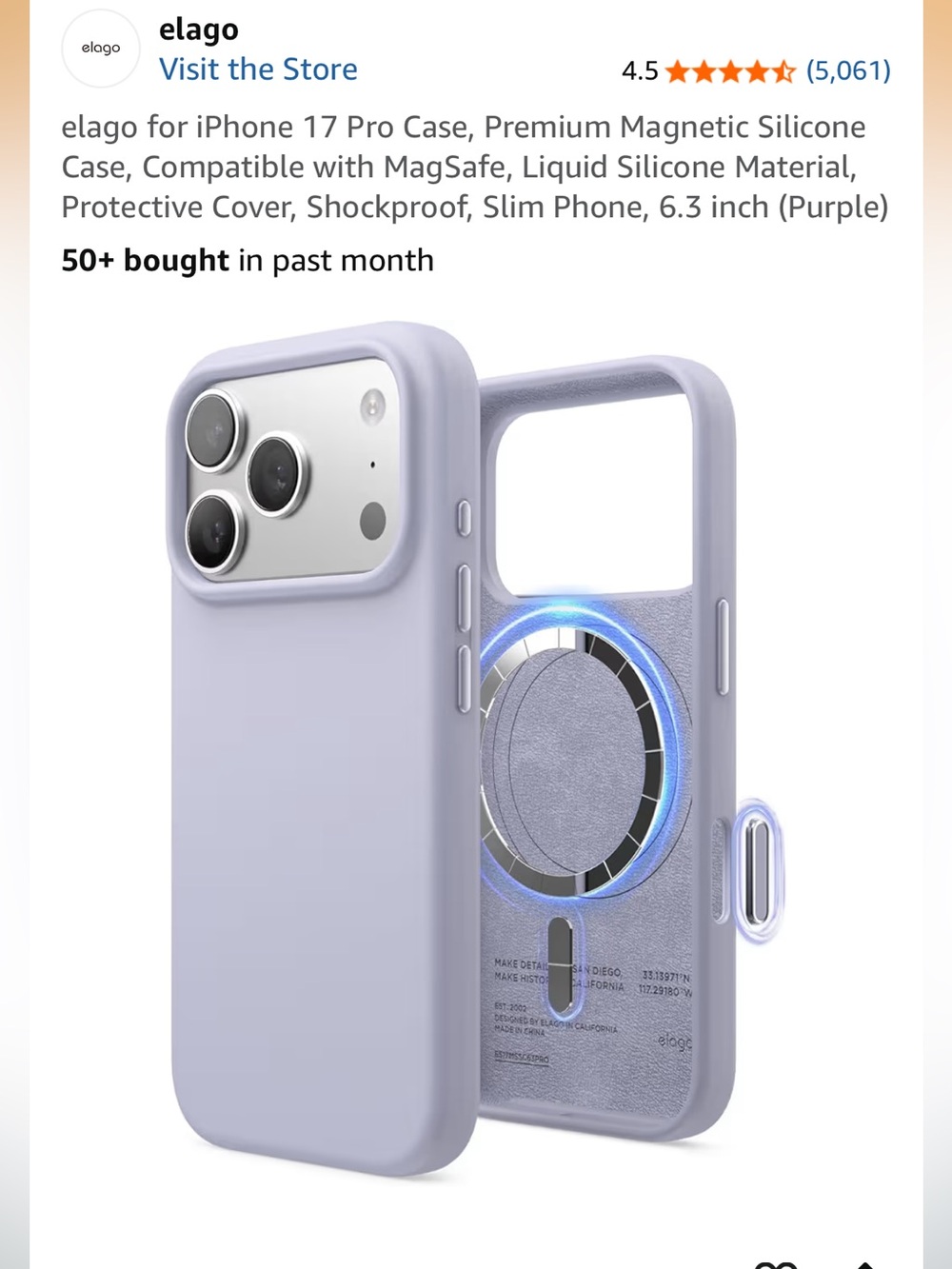 ELAGO iPhone 17 Pro Premium Silicone MagSafe Case - Purple